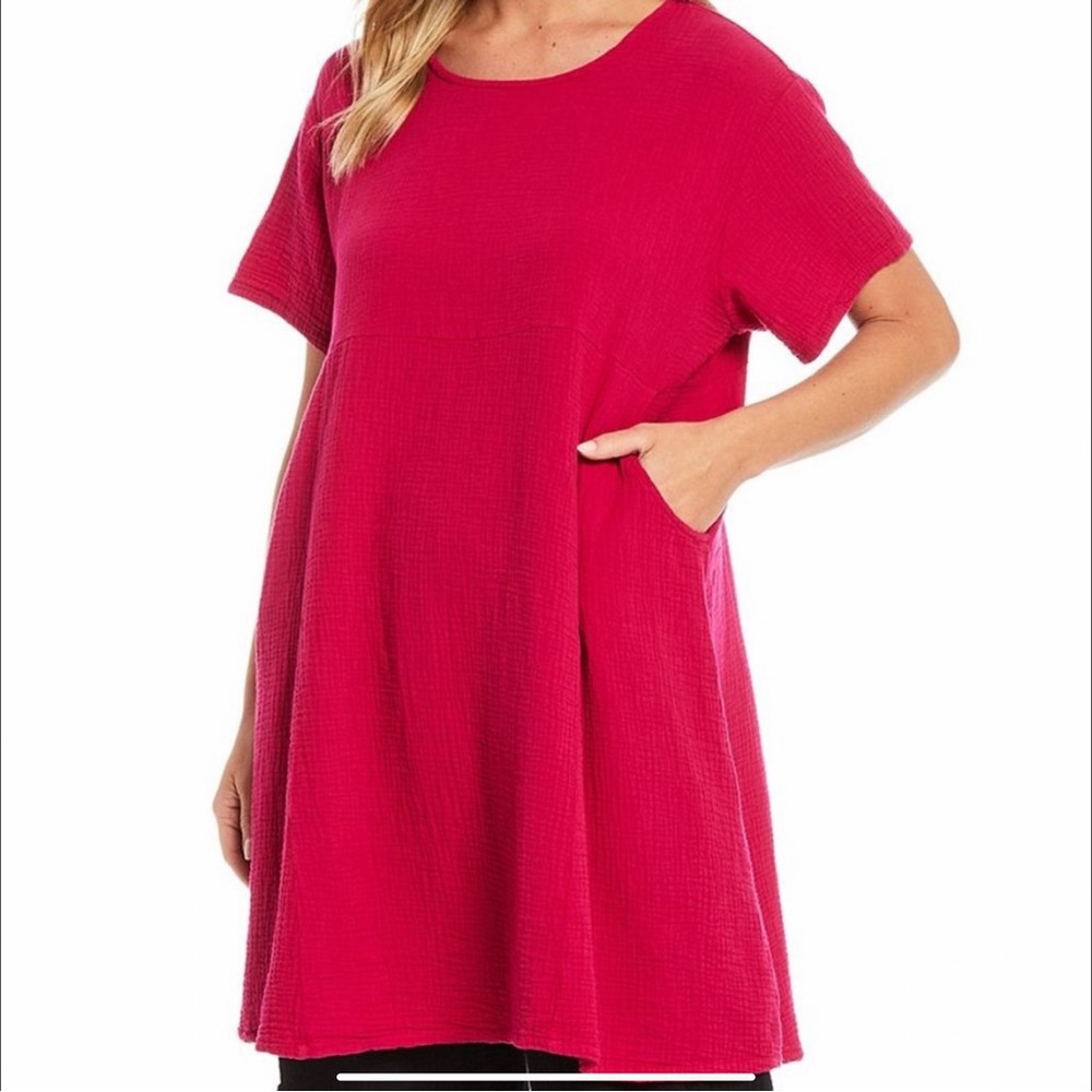 bryn Walker Fuchsia Short Sleeve A-Line Tunic Dress